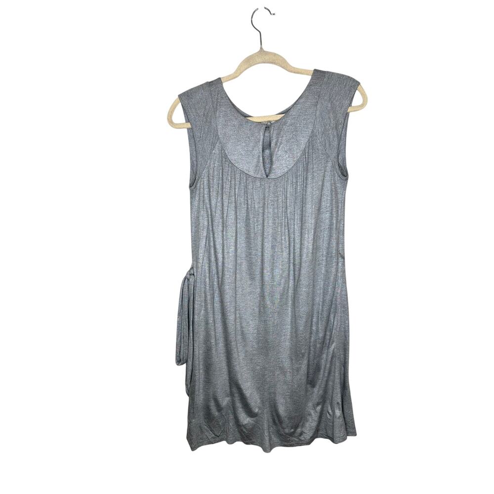 Susana Monaco Gray Metallic Dress S Sleeveless Keyhole Pleated Belted Mini Crew